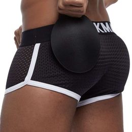 Sexy Men Padded Underwear Mesh Boxer Buttocks Lifter Enlarge Butt Push Up Pad Underpants Pouch Panties Cuecas