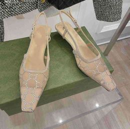 2024 Designer Sling NEW 2023 Back Sandals Summer Fashion Women G Luxury Rhinestone Wedding Sandles Sliders High Heels Shoes girls 4