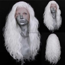 Synthetic Wigs FANXITION White Loose Body Wave Synthetic Wig Long Wavy Lace Front Wigs for Women Cosplay Costume Party Hair WigL240124
