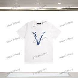 xinxinbuy Men designer Tee t shirt ski Knitted Letter jacquard short sleeve cotton women Black white blue Grey red S-2XL