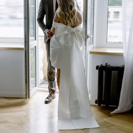 Newest Short Wedding Dress 2024 Litter White Bridal Dresses Off the Shoulder Backless Big Bow Satin Bride Party Gowns Summer Beach Vestidos De Novias