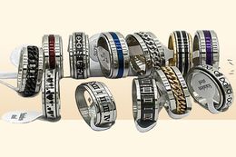 30pcslot Design Mix Spinner Ring Rotate Stainless Steel Men Fashion Spin Ring Male Female Punk Jewellery Party Gift Whole lots9571095
