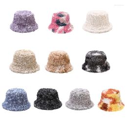Berets Bucket Hat Men & Women Flat Top Cap Fuzzy Fisherman Hats With Curled Lamb Wool