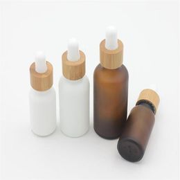 Gift Wrap 15ml 30ml 50ml Frosted Amber White Glass Dropper Bottle With Bamboo Cap 1oz Essential Oil256y