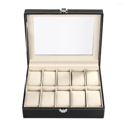 Watch Boxes Display Storage Box Artificial Leather Alloy Composite Board 10 Slots Bracelet Necklace Jewelry Case Holder