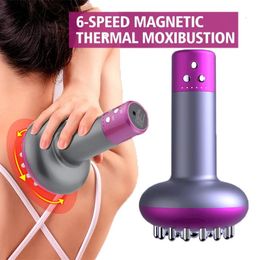 Back Massager Electric Guasha Meridian Brush Vibration Microcurrent EMS 6 Speed Heating Therapy Fat Slimming Body Tool 231211