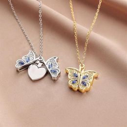 Pendant Necklaces Karopel Picture Crystal Butterfly Openable Po Box Necklace Blue Wing Memorial Gift3019