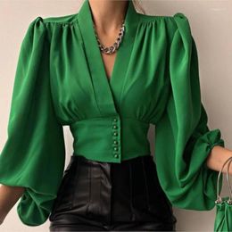 Women's Blouses Spring /Autumn Casual Long Sleeve V-Neck Slim Fit Shirts 2023 Or Tops For Woman Blusa Feminina Camisas Office Wear Women