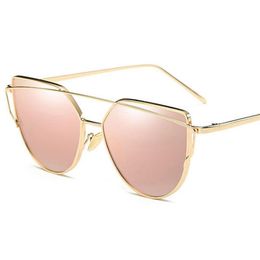 Fashion Brand Women Sunglasses Gold Glasses Cat Eye Glasses HD Mirror Pink Sunglasses Female Vintage eyewear Travel Party277I