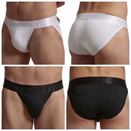 JOKCMAIL Fashion Pure Cotton Briefs Shorts Sexy High Slit Men Underwear Satin Waistband Underpants Solid Color Male Bikini