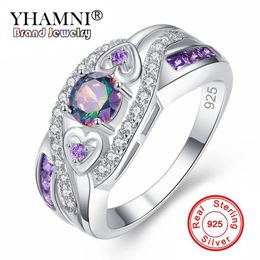 YHAMNI 100% Solid 925 Sterling Silver Ring Purple Color Cubic Zirconia Ring Fashion Wedding Rings Gift For Women ZR809231c