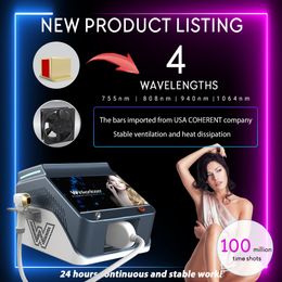 2024 Portable High Power Diode Laser Hair Removal Machine 4 Wavelengths 755Nm 808Nm 940Nm 1064Nm 20 Million Shots Skin Rejuvenation Beauty Salon Equipment