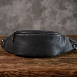 PNDME high quality cowhide simple vintage chest genuine leather men's shoulder messenger belt bag casual sports waist packs M324a