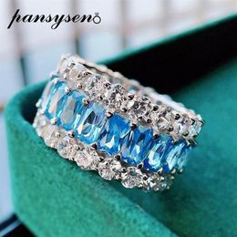 Arrival Eternity Full Stones Finger Rings For Women Men Solid 925 Sterling Silver Aquamarine Emerald Gemstone Ring Cluster186S