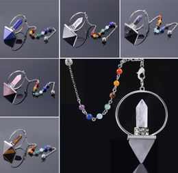 Reiki Healing 7 Chakra Natural Stone Pendulum for Dowsing Hexagonal Prism Pyramid Tiger Eye Pink Crystal Amethyst Pendants2928521