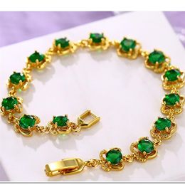 Emerald Bracelet Sparkling Jewelry 18k Yellow Gold Filled Girls Womens Bracelet Wrist Chain Gift 18cm Long Beautiful Gift242V