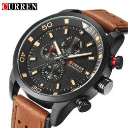 Wristwatches CURREN 8250 Sport Men Quartz Watch Fashion Simple Relogio Masculino Men Military Watches Genuine Leather Clock Men Wristwatch 231211