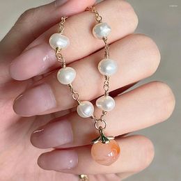 Pendant Necklaces Fruit Pendent Necklace Geometric Splice Girls Jewellery Retro Pearl Orange Peach Collar Chain