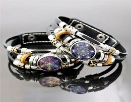 Beaded Strands Mysterious Metatron Cube Multilayer Leather Bracelet Sacred Geometry Flower Of Life Glass Snap Button Bracelets Fo7031829