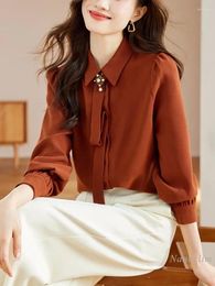 Women's Blouses Thickened Fabric Shirt Autumn And Winter Undershirt Clothes Turn Collar Long-Sleeved Buttons Shirts