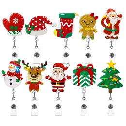 10 Pcs/Lot Key Ring Christmas Retractable Glitter Holiday Badge Reels Santa Claus Acrylic Badge Holder with Alligator Clip for Office Worker Accessoies