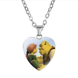 Shrek Heart Pendant Necklace Glass Cabochon Jewelry Gifts Couple Choker Necklace for Women Fashion Friendship Necklaces GC9532299