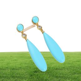 GuaiGuai Jewellery Teardrop Blue Turquoises Gold Colour Plated Stud Earrings Ethnic Style Handmade For Women Real Gems Stone Lady Fas6543800