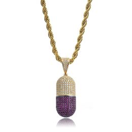 Hip Hop Pill Necklace Can Open Capsules Pendant Cubic Zircon Copper Necklace Iced Out Detachable Unisex288r