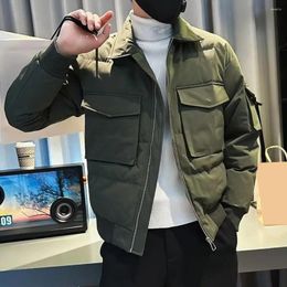 Men's Jackets Men Jacket Loose Zipper Closure Long Sleeve Buttons Lapel Multiple Pockets Casual Streetwear Coat