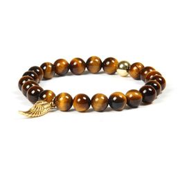 Ailatu Women Men Jewellery Whole 10pcs lot 8mm Natural Tiger Eye Stone Prayer Beads With Wing Owl Pendant Bracelet260S