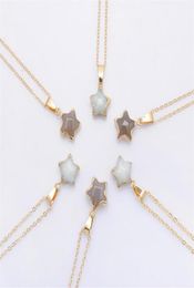 Penram Star Chain Necklace Pink Crystal Chakra Natural Stone Gold Plating Geode Druzy Quartz Pendant Diy Necklace Jewelry1260700