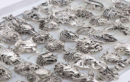 Wholesale 20pcs/Lots Mix Owl Dragon Wolf Elephant Tiger Etc Animal Style Antique Vintage Jewellery Rings for Men Women 2201133228884