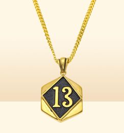 Unisex Trendy Hip Hop Bling Jewellery Gold Plated Lucky Number 13 Pendant Necklace Copper Cuban Link Chain For Men Women Iced Out Ch7394429