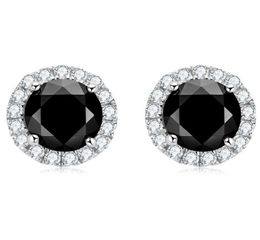 Unisex Fashion Bling 925 Sterling Silver Black Round Moissanite Stone Earrings Studs for Men Women Nice Gift5686776