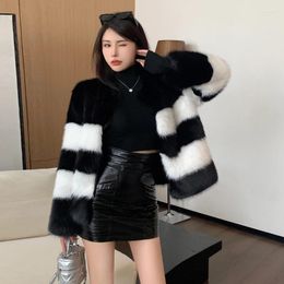 Women's Fur Autumn And Winter Net Red Short Black White Color Contrast Young Fashion Coat