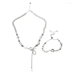Necklace Earrings Set 2Pcs Star Moonstone Statement Clavicle Bracelet For Women Jewerly