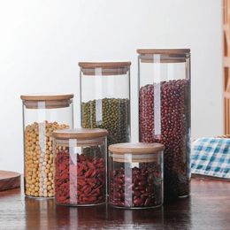 Storage Bottles Glass Jars With Airtight Wood Lids 175ml Kitchen Clear Candy Jar Coffee Bean Flour Sugar Container Stash