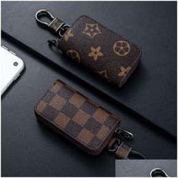 Key Rings Bag Keychains Car Keys Holder Black Plaid Brown Flower Pu Leather Pendant Keyrings Charms For Men Women Gifts Fashion Design Dhajo