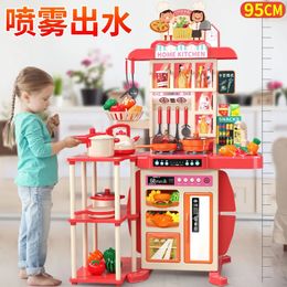 Kitchens Play Food 95cm Simulation Kitchen Toys Set Large Kids House Spray Baby Mini Pretend Cooking Dining Girl Christmas Gifts 231211