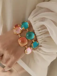 Link Bracelets Brass Colorful Chunky Glass Crystal Beads Bracelet Women Men Lover Jewelry Designer T Show Runway Gown INS Japan Korean