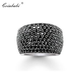 Cocktail Rings Black CZ Pave Wide 925 Sterling Silver Gift For Women & Men Europe style Rebel Ring Fashion Jewellery 210924250K