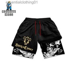 Men's Shorts Anime Gym Shorts Men Women Black Clover Print 2 In 1 Quick Dry Running Shorts Pants Summer Fitness Breathable Double Deck Shorts L231212