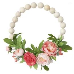 Decorative Flowers Handmade Wood Beads Hoop With And Green Leaves European