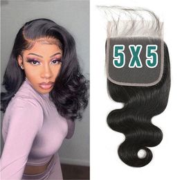 Brazilian Body Wave 5x5 Lace Closure100% Human Hair Deep Part Transparent Lace Closure Remy Hair with Baby Hair Natural Colour