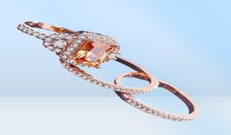 Cluster Rings 2021 Luxury Rose Gold Colour Princess Wedding Ring Set For Women Lady Anniversary Gift Jewellery Bague Femme Homme Anel2564687