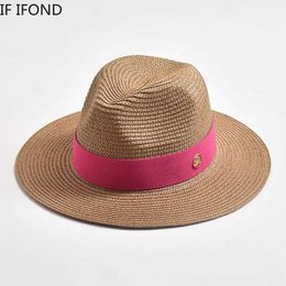 Wide Brim Hats Bucket Hats Panama Women Summer Str Hat Soft Shell Beach Sun Hat Outdoor UV Protection Travel Hat Sombreros De Mujer J240425