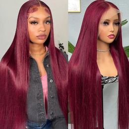 Burgundy Human Hair Lace Frontal Wigs For Women Brazilian 13x4 Straight Perruque Cheveux Humains Pre Plucked Wig