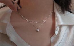 s925 sterling Silver Star Moon Double Necklace Women Clavicle Chain Shiny Diamond Fashion Jewely Accessories 2208189090789