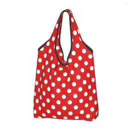 Shopping Bags Red Polka Dot Reusable Grocery Foldable 50LB Weight Capacity Cute Eco Bag Eco-Friendly Ripstop
