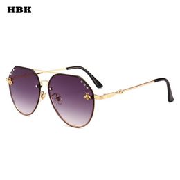 HBK Pilot Oversized Diamond Bees Fashion Sunglasses UV400 Ocean Lens Plastic Trendy Pink Purple Black Exquisite Sun Glasses De294e